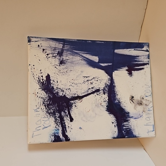 Hand Crafted Thank you Painting 8"x 10" on white upcycled canvas Blue Floral Art - Picture 9 of 12